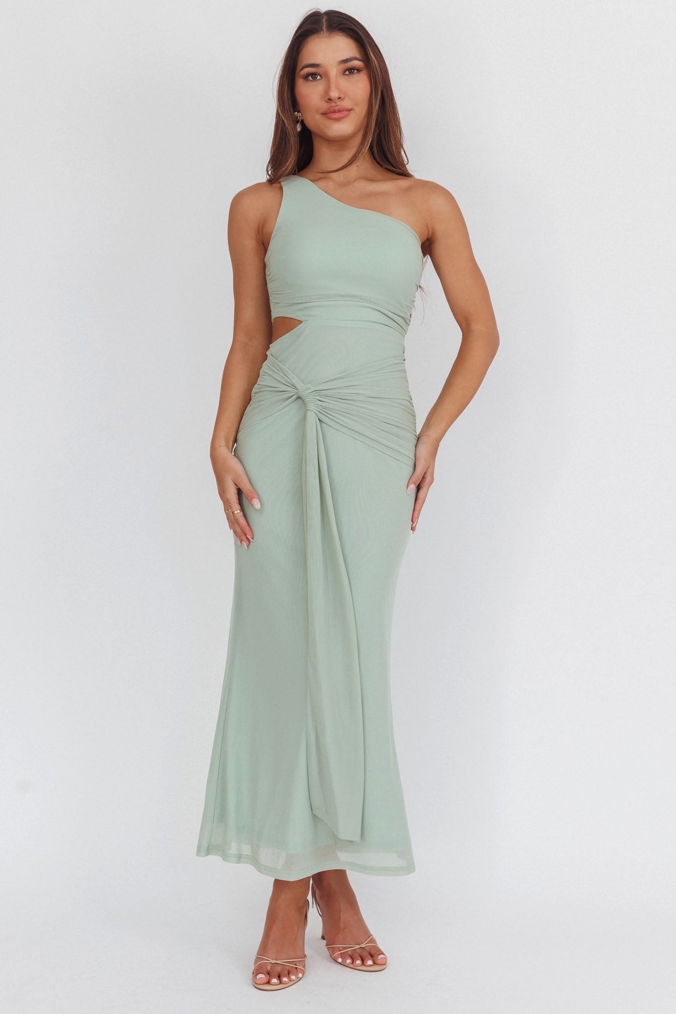 Luli One-Shoulder Cut-Out Maxi Dress Sage by Selfie Leslie