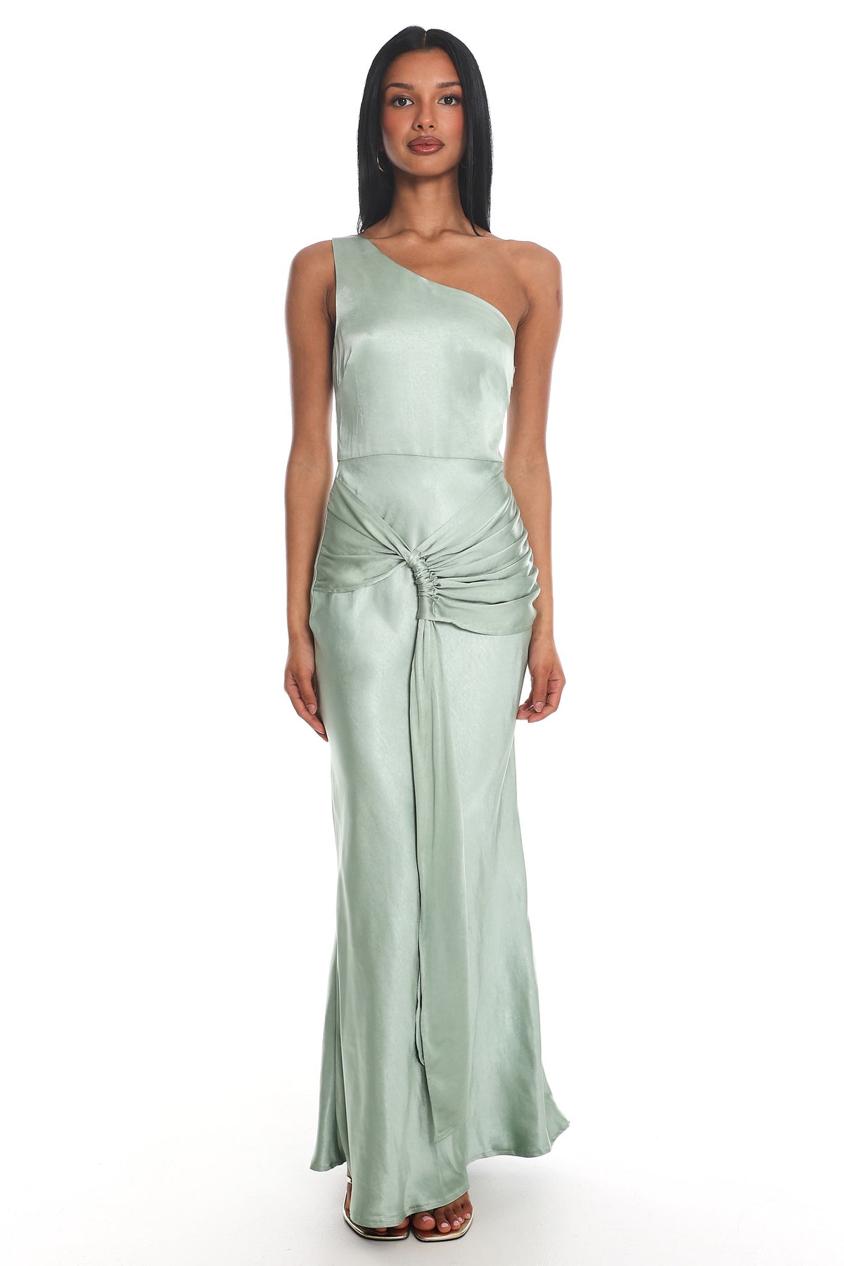 Luli One-Shoulder Waist Sash Maxi Dress Sage by Selfie Leslie