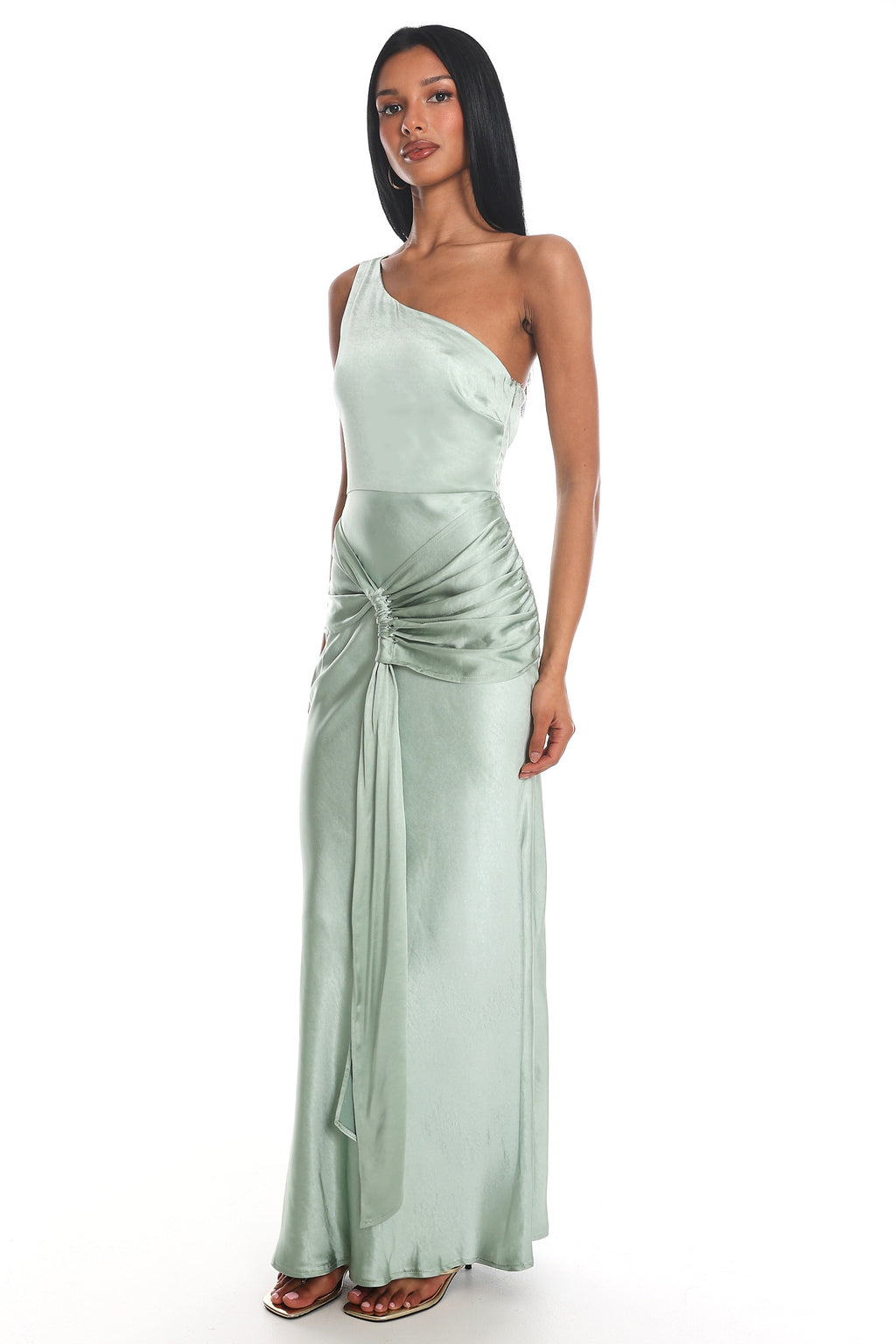 Luli One-Shoulder Waist Sash Maxi Dress Sage by Selfie Leslie