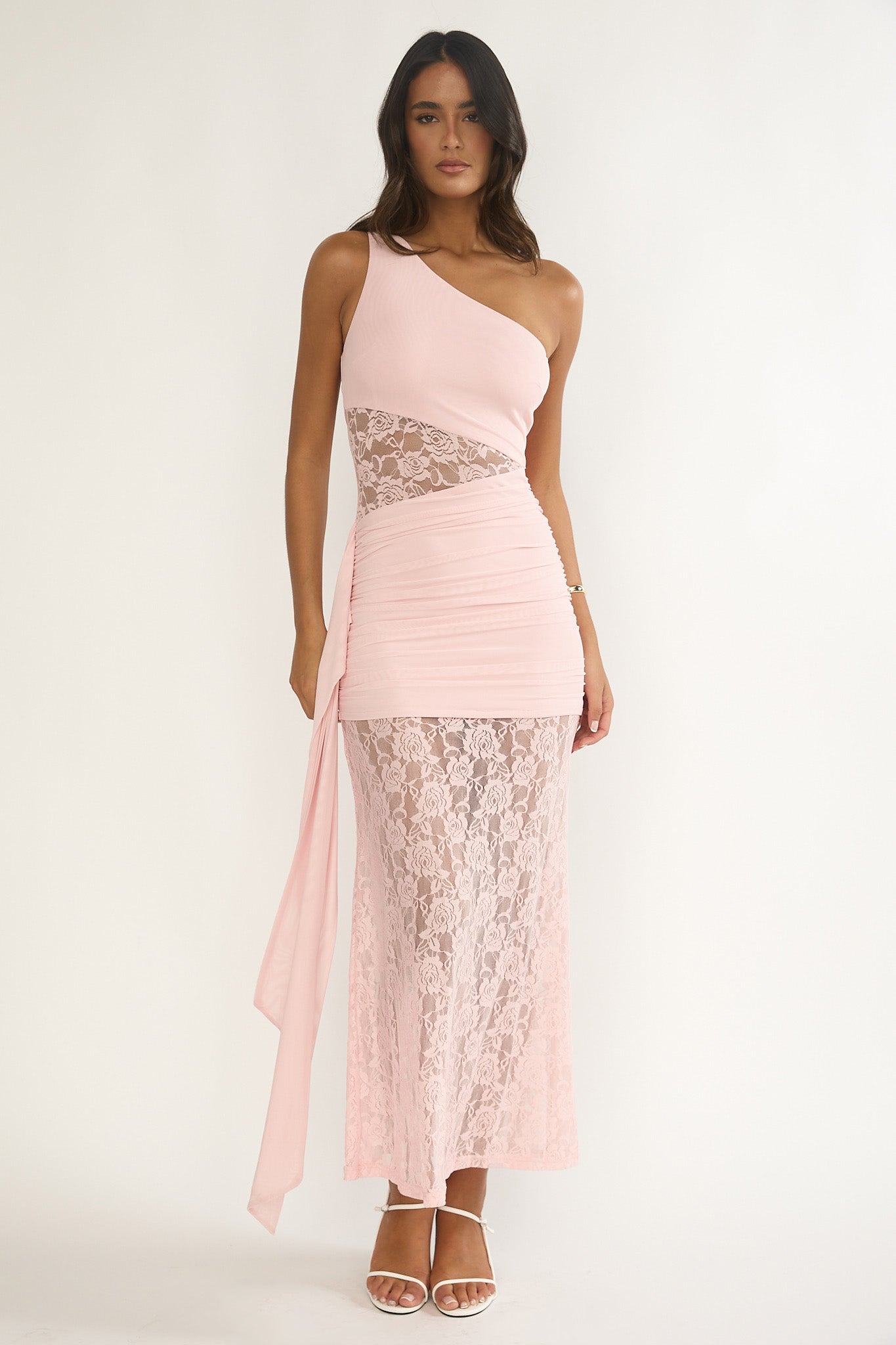 Luli Waist Sash Halter Maxi Dress Lace Pink by Selfie Leslie