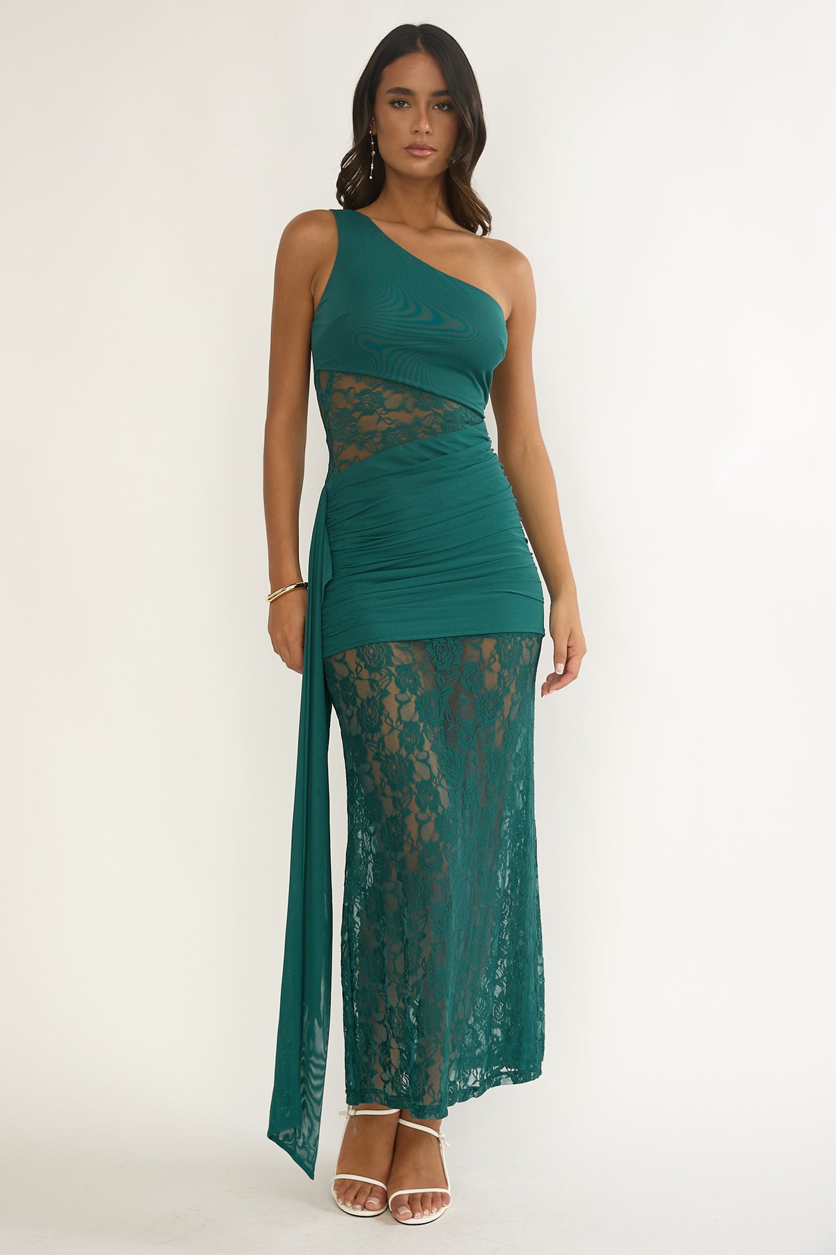 selfie leslie halter dress Luli Waist Sash Maxi Lace Teal Entangled backless halter