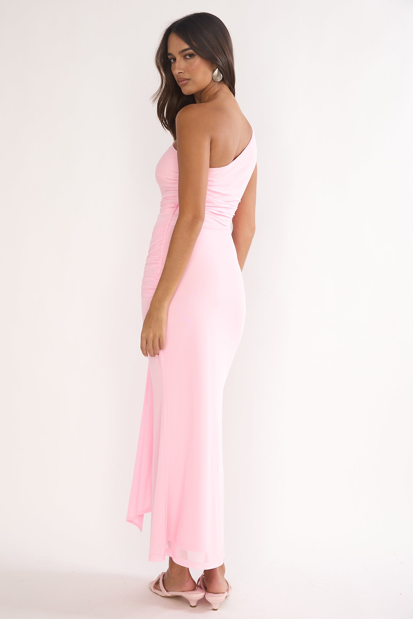 pink one shoulder maxi dress Luli One-Shoulder Cut-Out Maxi Dress Pink