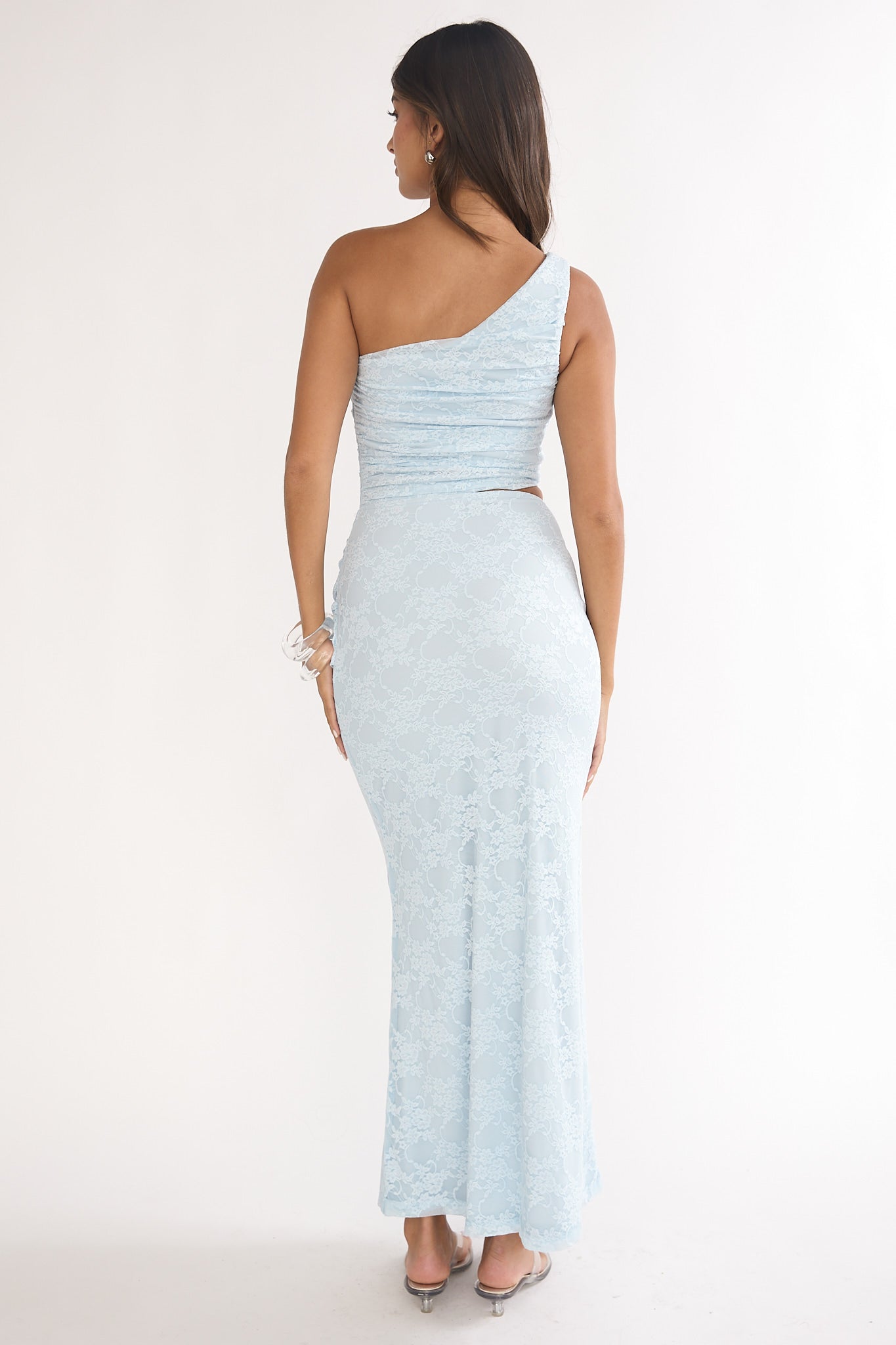 Luli One-Shoulder Cut-Out Maxi Dress Textured Light Blue - M Luli One-Shoulder Cut-Out Maxi Dress Textured Light Blue - M