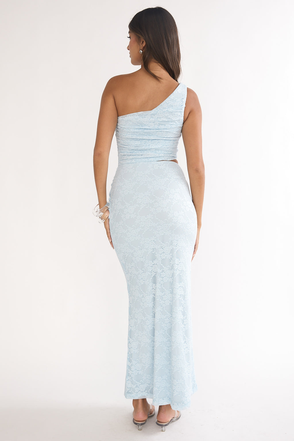 Luli One-Shoulder Cut-Out Maxi Dress Textured Light Blue by Selfie Leslie