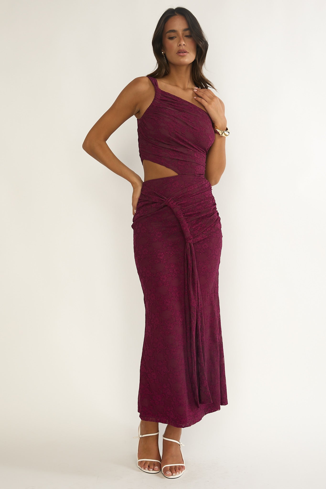 Luli One-Shoulder Cut-Out Maxi Dress Textured Plum M