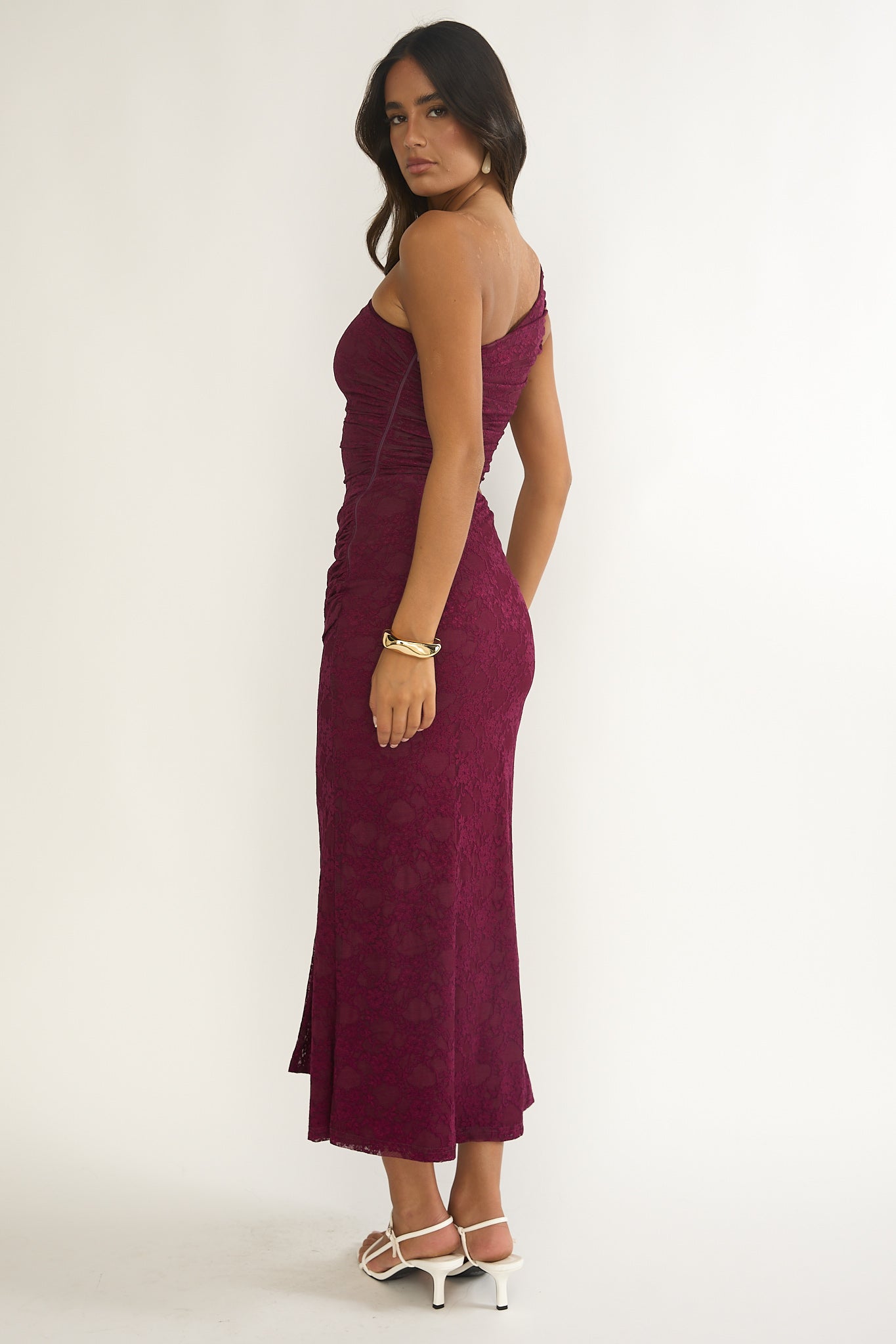 Luli One-Shoulder Cut-Out Maxi Dress Textured Plum M
