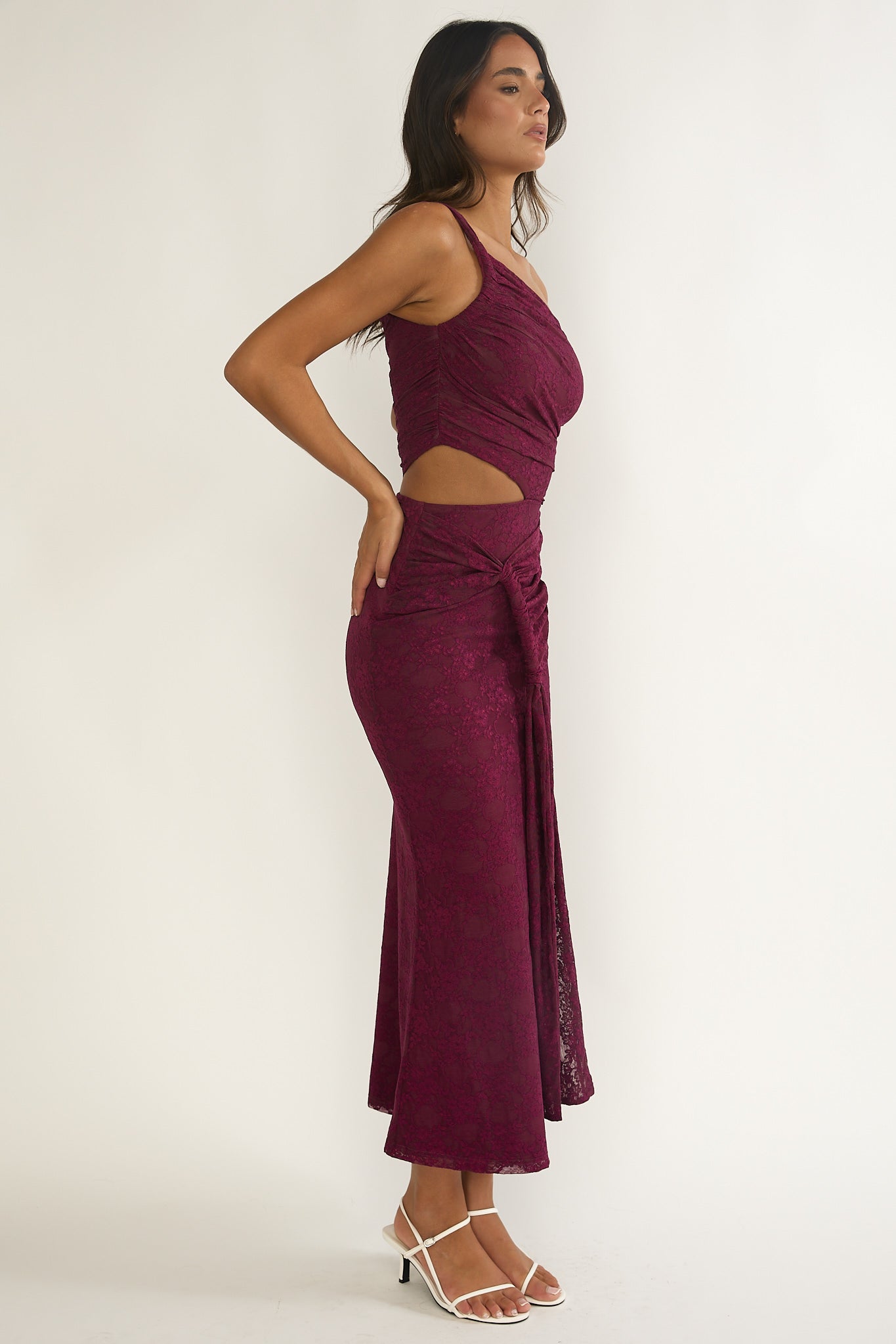 Luli One-Shoulder Cut-Out Maxi Dress Textured Plum by Selfie Leslie