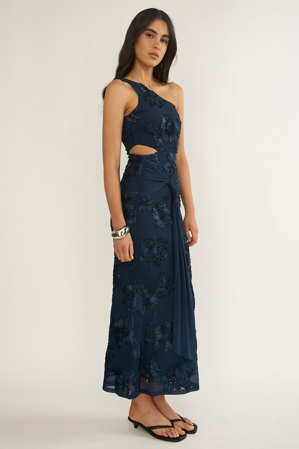 Luli One-Shoulder Cut-Out Maxi Dress Textured Navy by Selfie Leslie