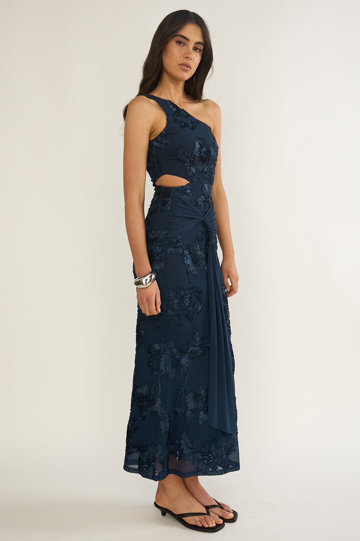 Luli One-Shoulder Cut-Out Maxi Dress Textured Navy by Selfie Leslie