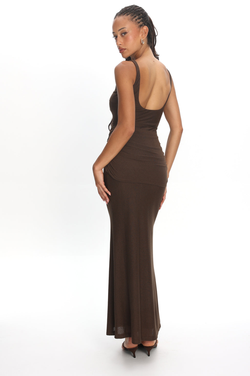 Luli Boat Neck Sash Maxi Dress Chocolate