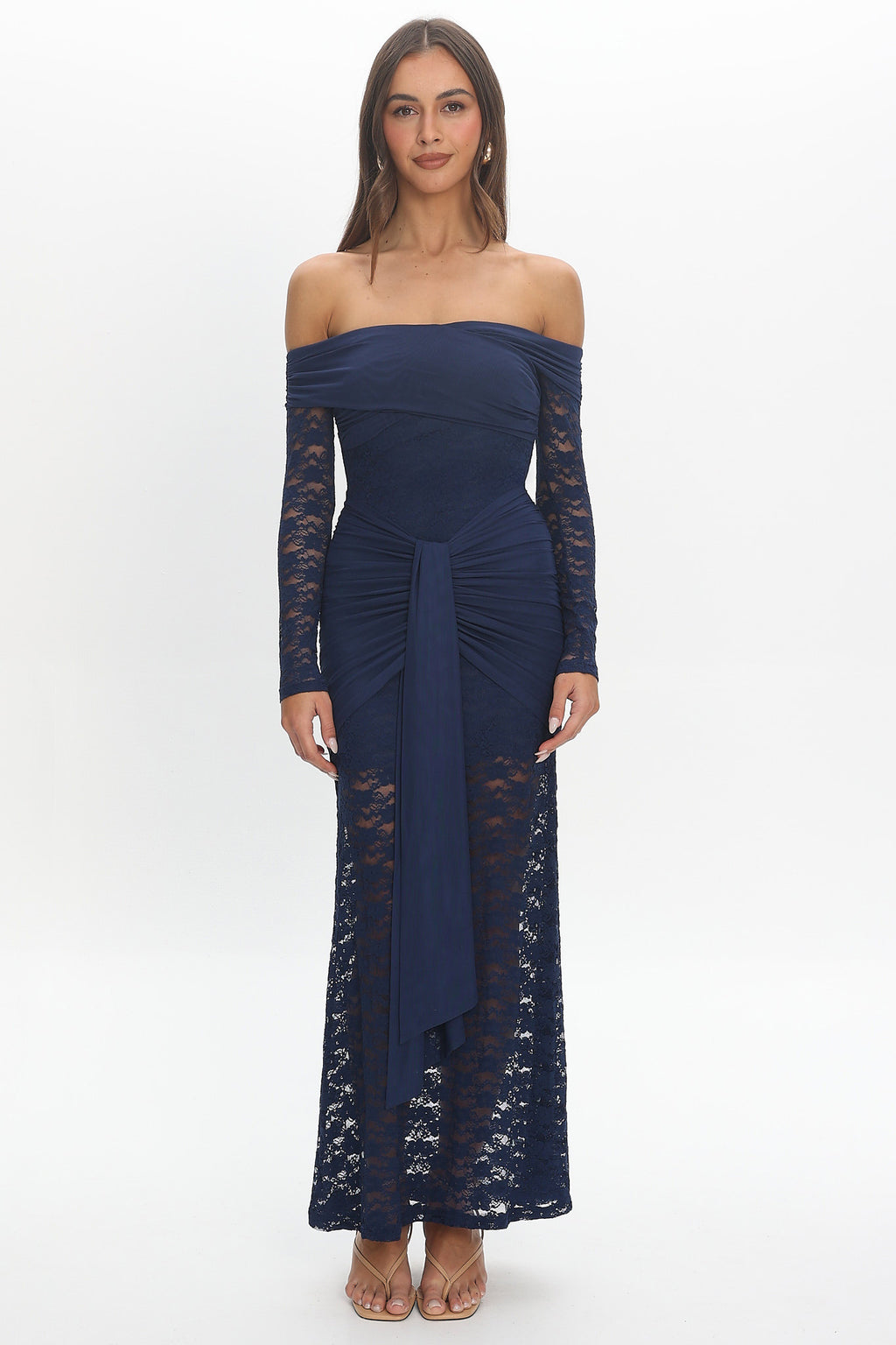 Luli Off-Shoulder Sash Maxi Dress Navy