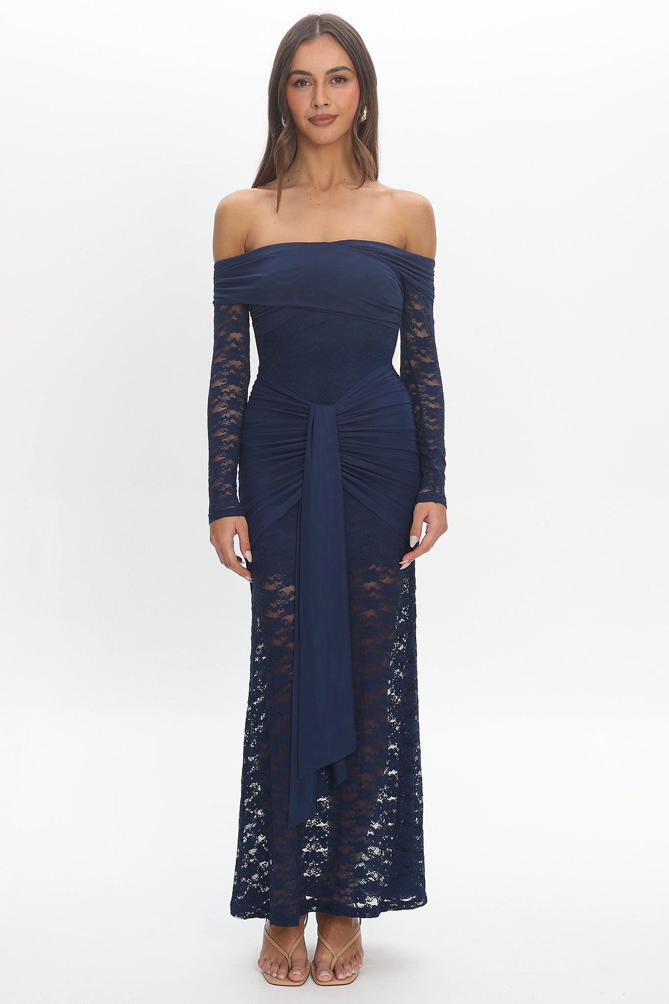Luli Off-Shoulder Sash Maxi Dress Navy