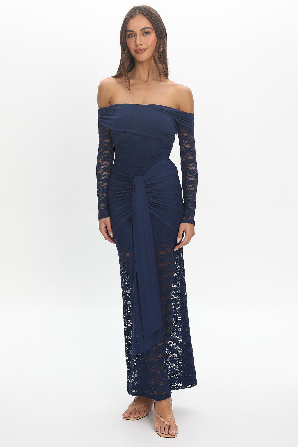 Luli Off-Shoulder Sash Maxi Dress Navy