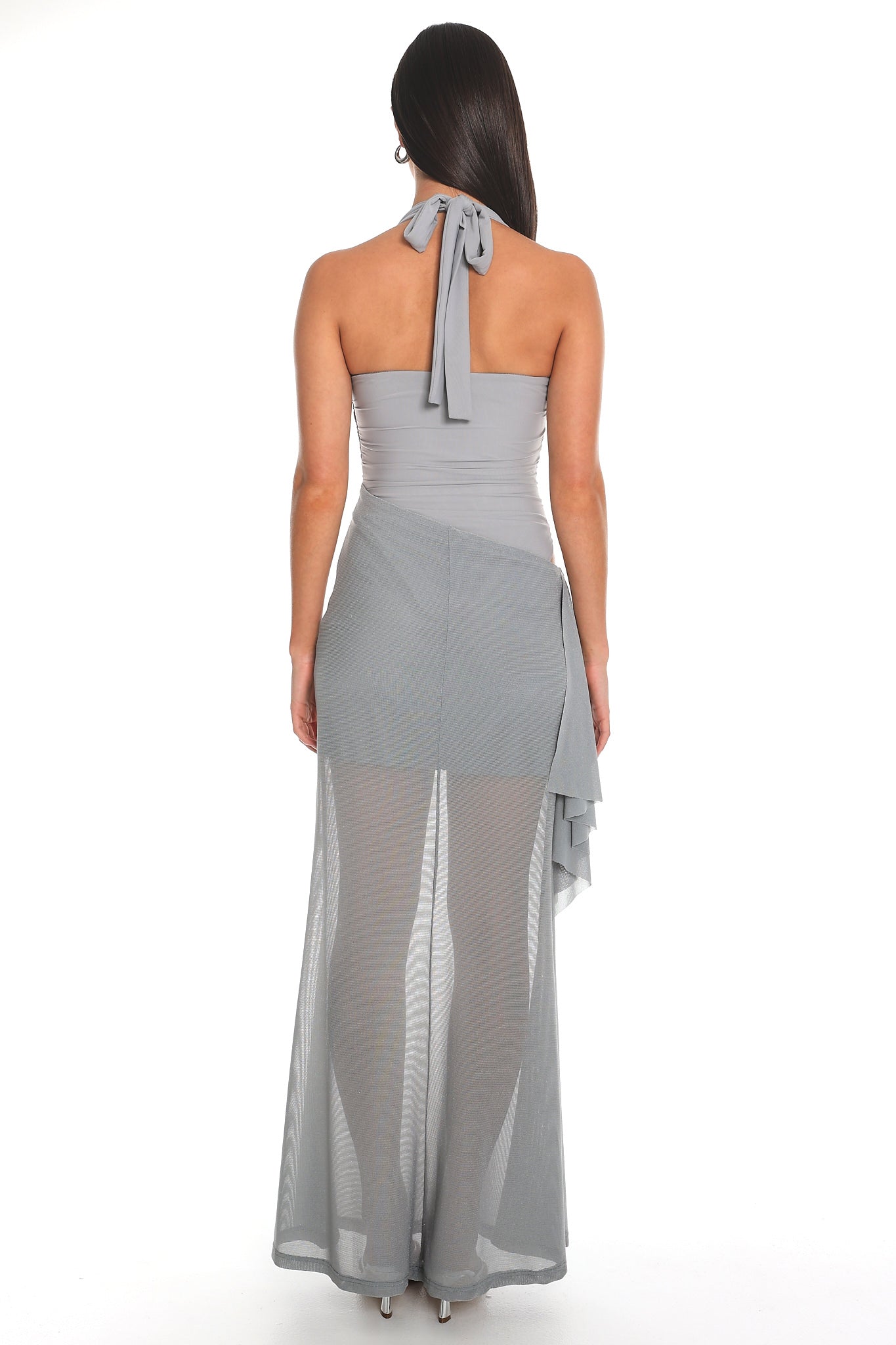 Midnight Shimmer Cutout Maxi Dress Grey
