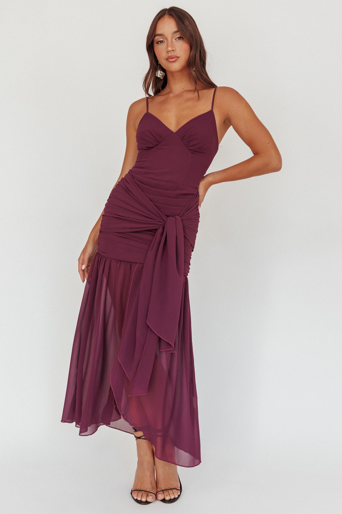 Floating Waist Sash Maxi Dress Plum Selfie Leslie