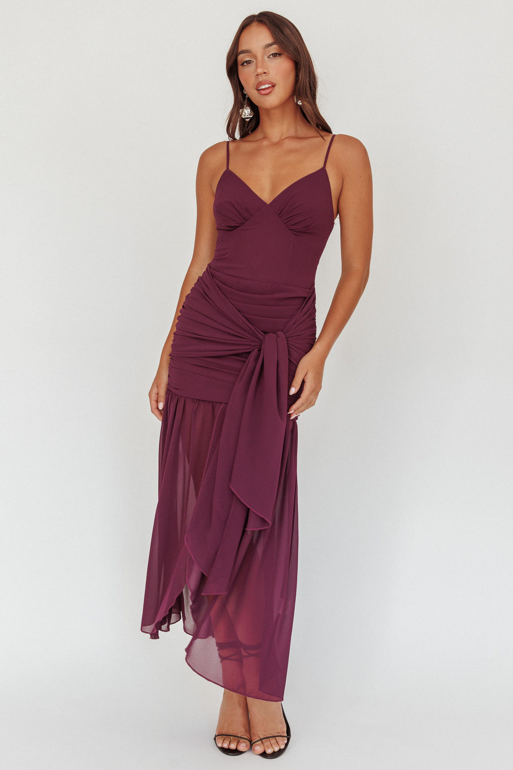Floating Waist Sash Maxi Dress Plum by Selfie Leslie
