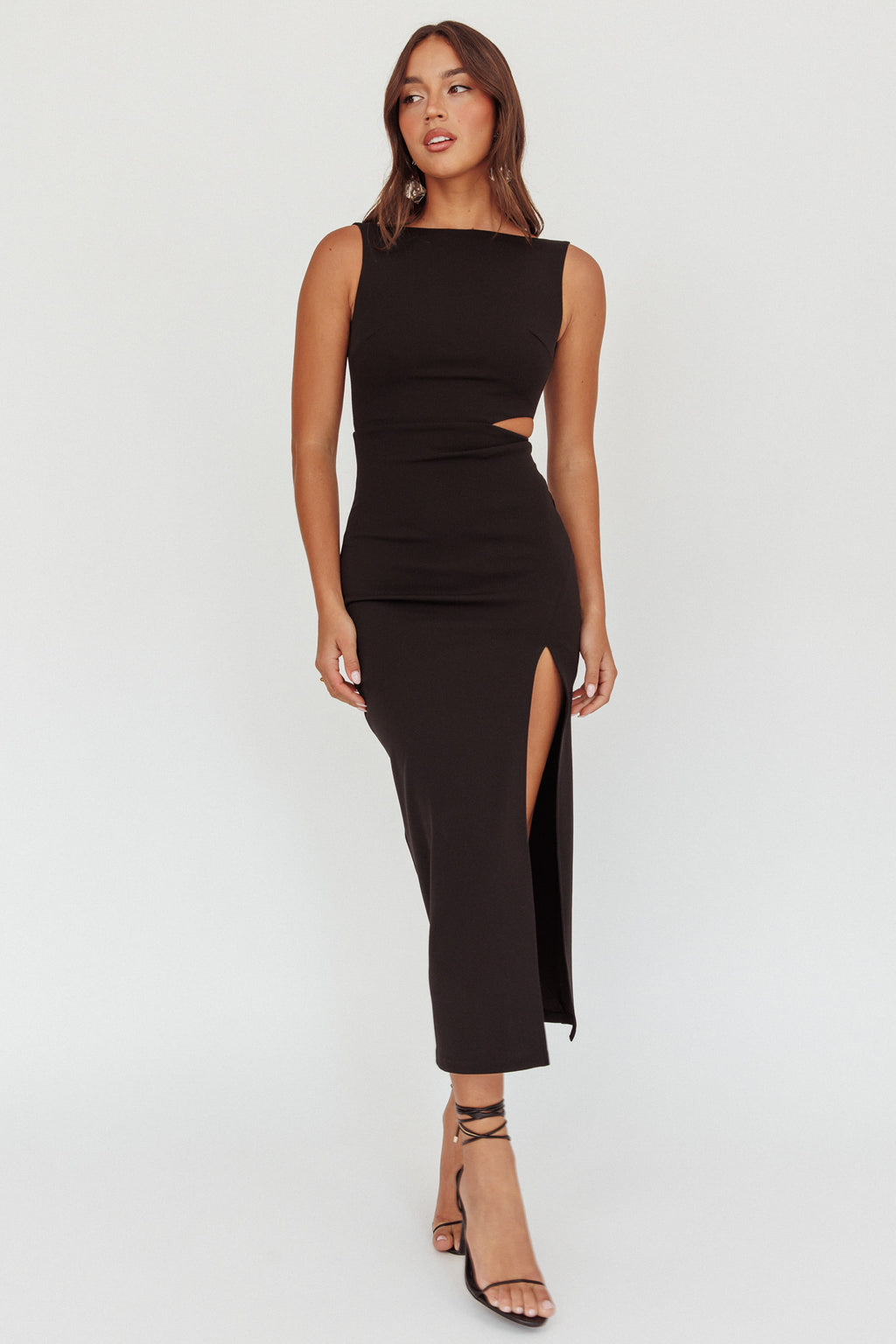 Emille Cut-Out Split Midi Dress Black by Selfie Leslie