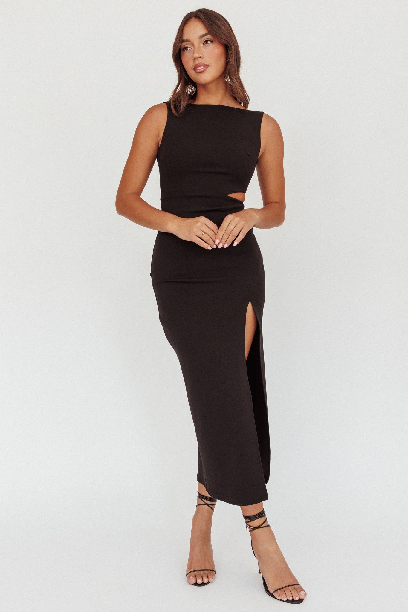 Emille Cut-Out Split Midi Dress Black by Selfie Leslie