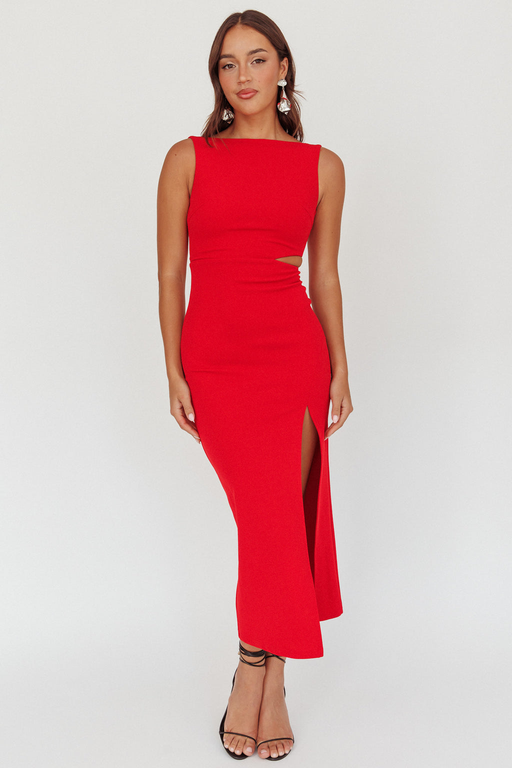 Emille Cut-Out Split Midi Dress Red by Selfie Leslie
