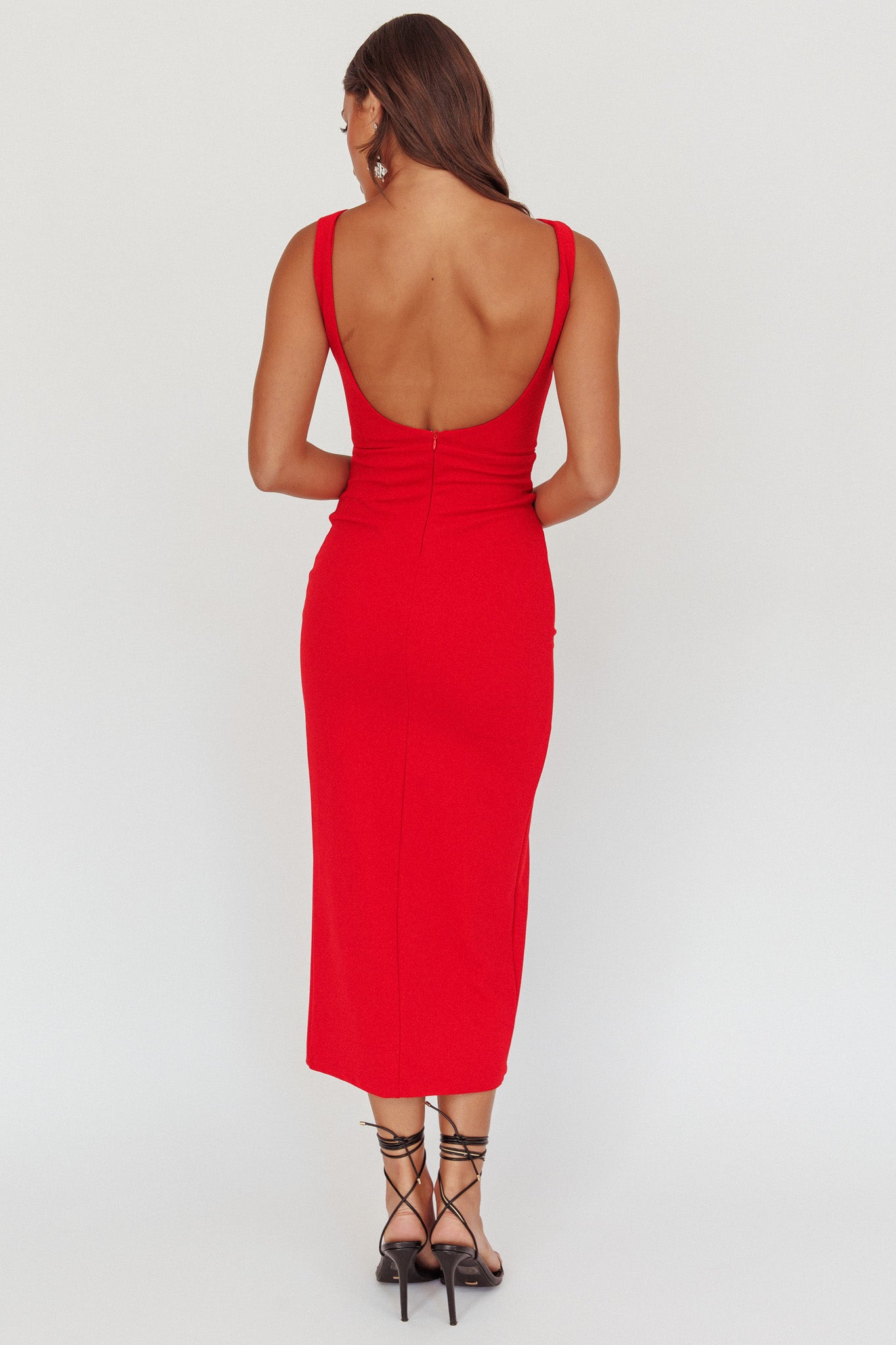 Emille Cut-Out Split Midi Dress Red by Selfie Leslie