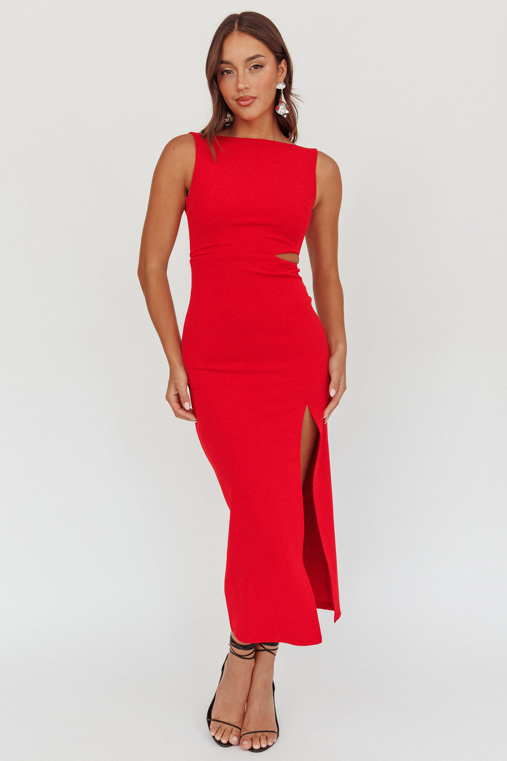 Emille Cut-Out Split Midi Dress Red by Selfie Leslie