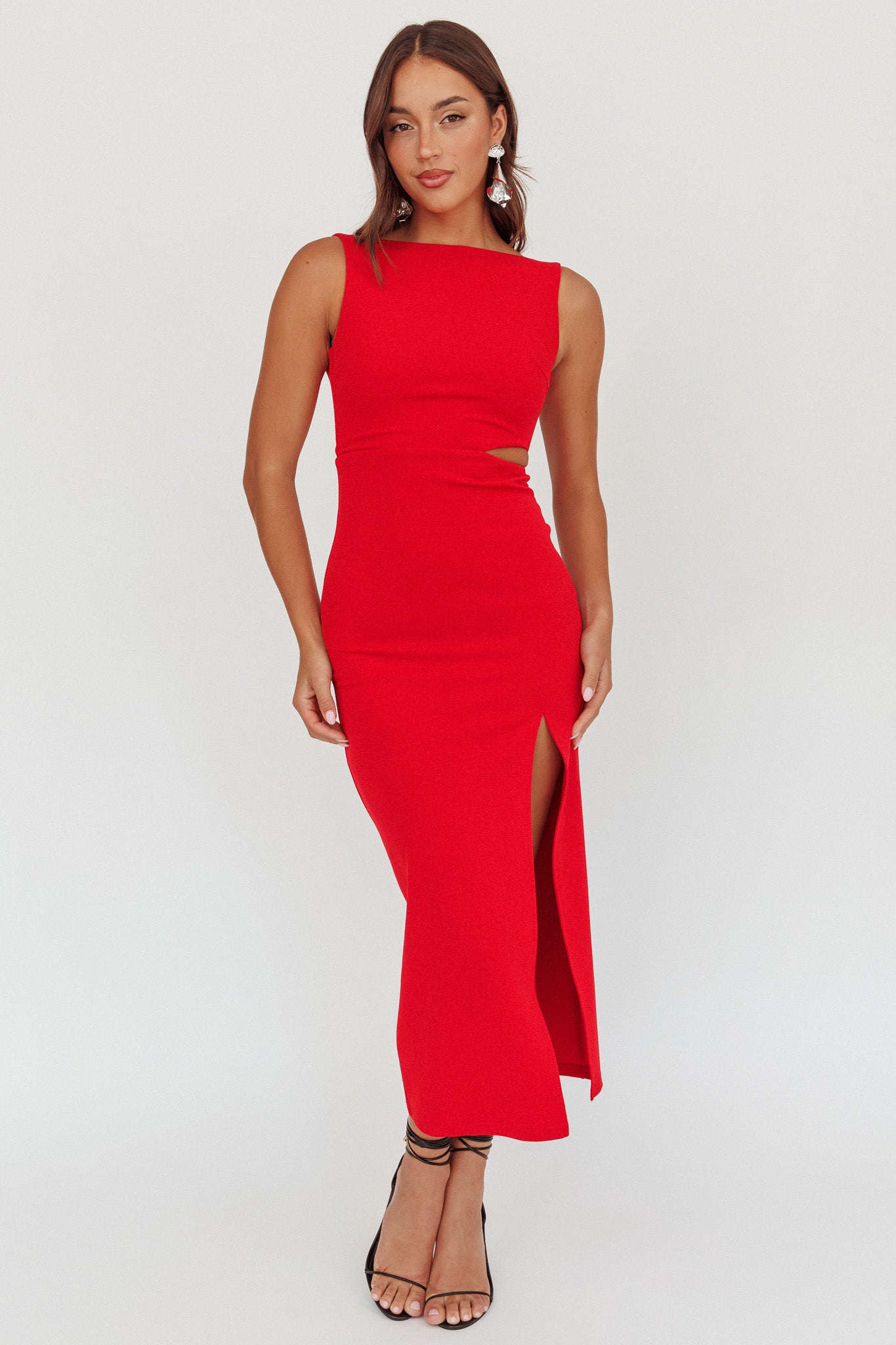 Emille Cut-Out Split Midi Dress Red by Selfie Leslie