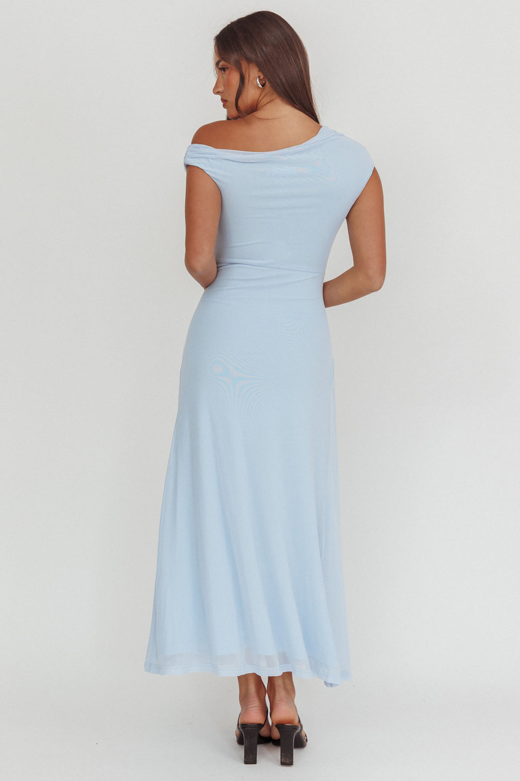 Azure Sun Asymmetric Neckline Split Maxi Dress Blue by Selfie Leslie
