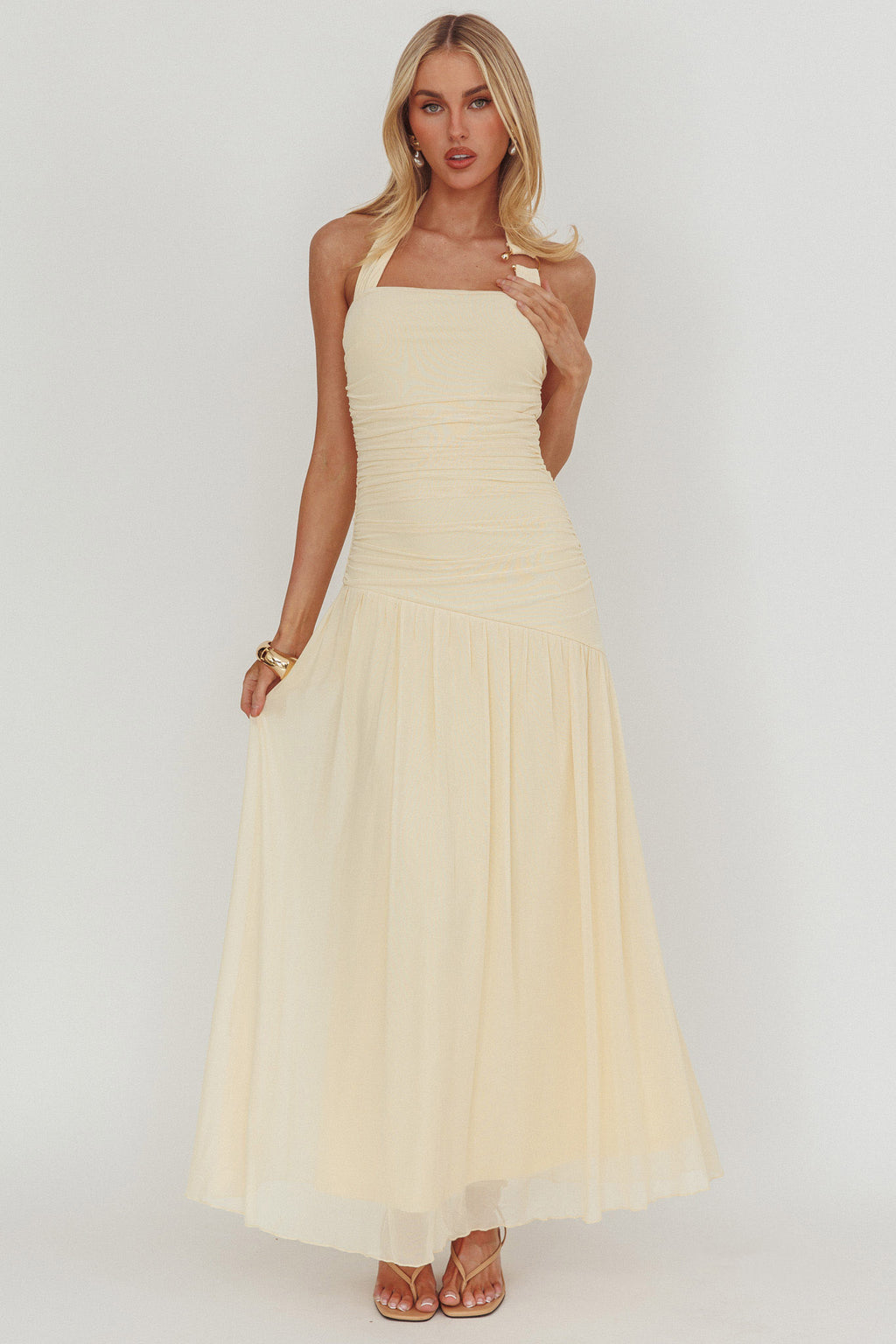 Azure Sun Halterneck Drop Waist Maxi Dress Yellow Azure Sun Halterneck Drop Waist Maxi Dress Yellow
