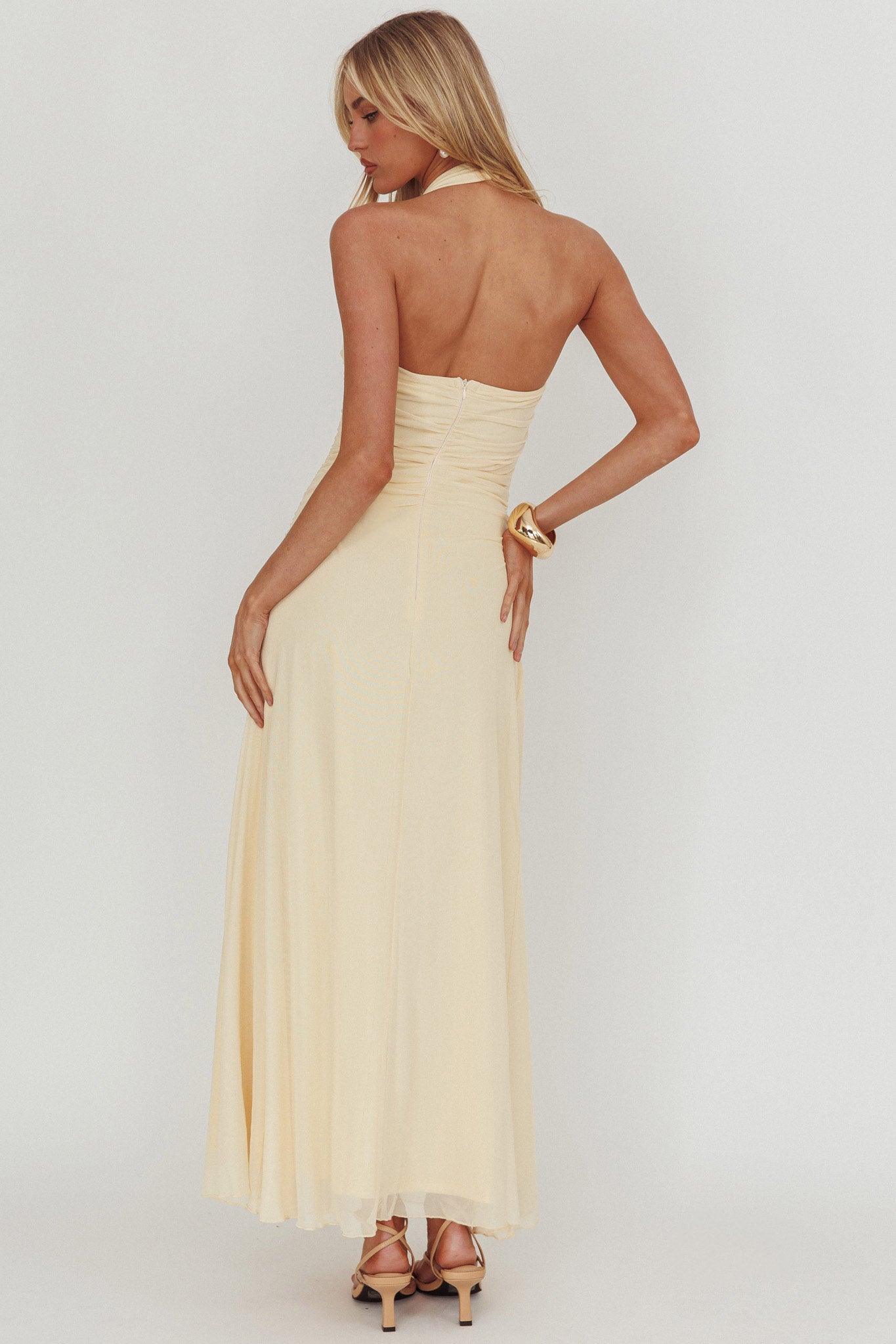 Azure Sun Halterneck Drop Waist Maxi Dress Yellow Azure Sun Halterneck Drop Waist Maxi Dress Yellow