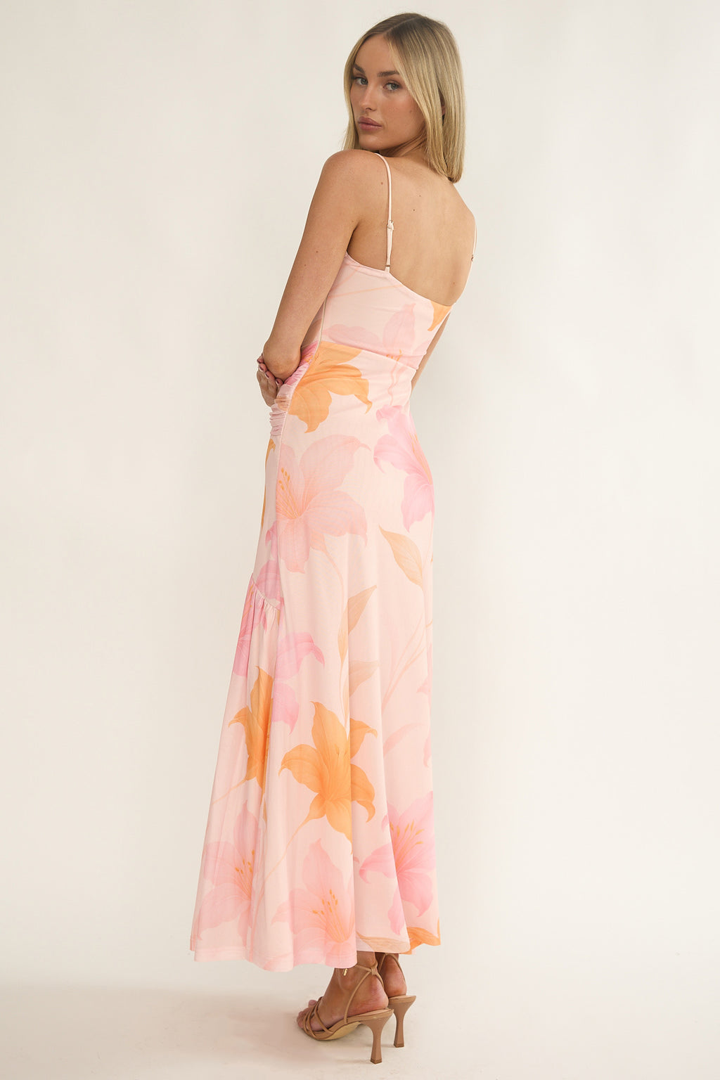 Azure Sun Drop Waist Split Maxi Dress Print Orange by Selfie Leslie