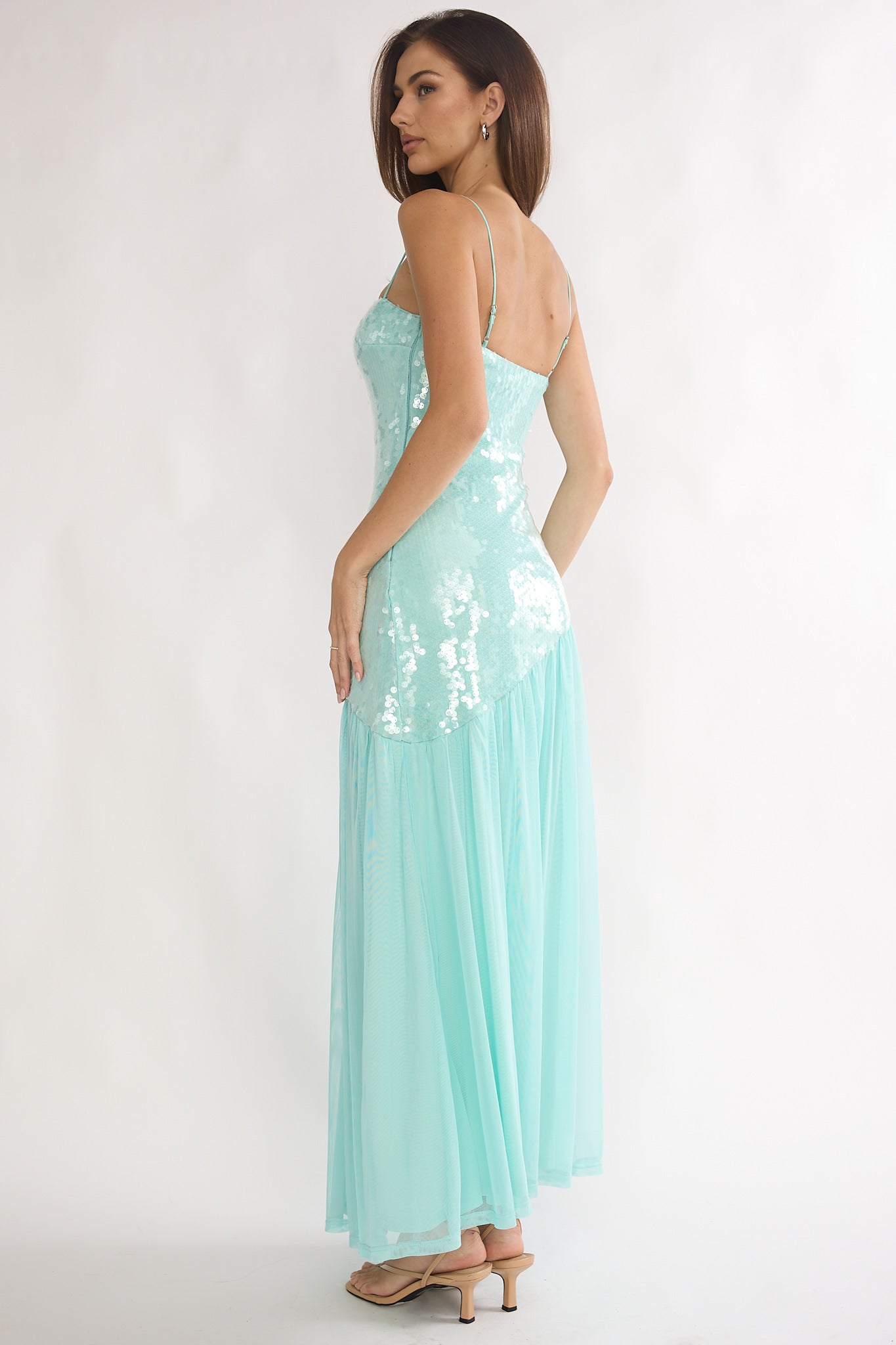 Azure Sun Drop Waist Split Maxi Dress Sequin Aqua - XL Azure Sun Drop Waist Split Maxi Dress Sequin Aqua - XL
