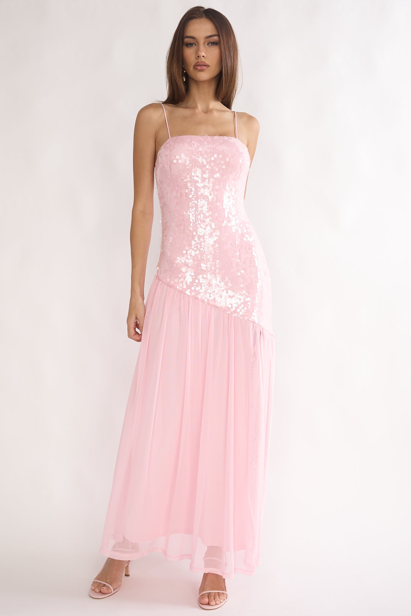 Azure Sun Drop Waist Split Maxi Dress Sequin Pink