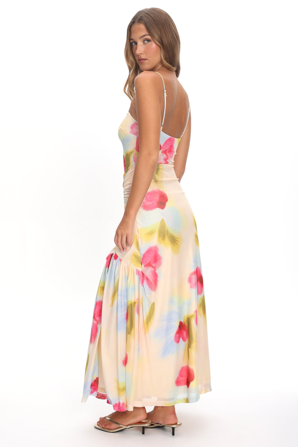 Azure Sun Drop Waist Split Maxi Dress Floral by Selfie Leslie