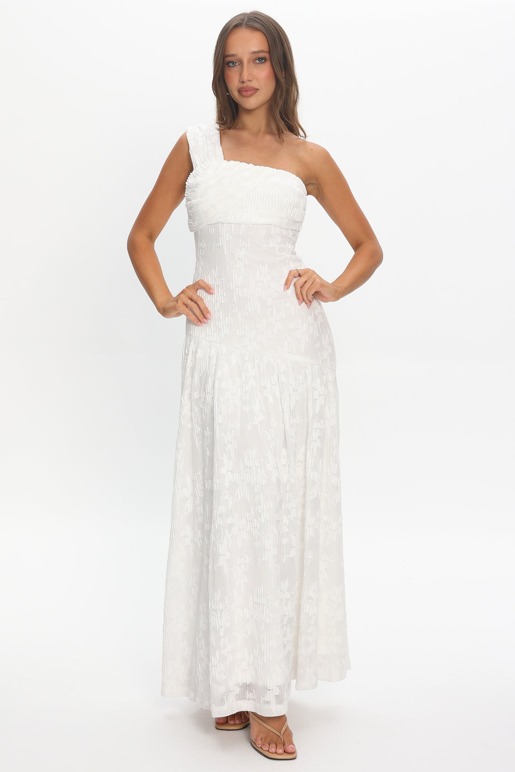 Azure Sun Drop Waist Maxi Dress Lace Off White