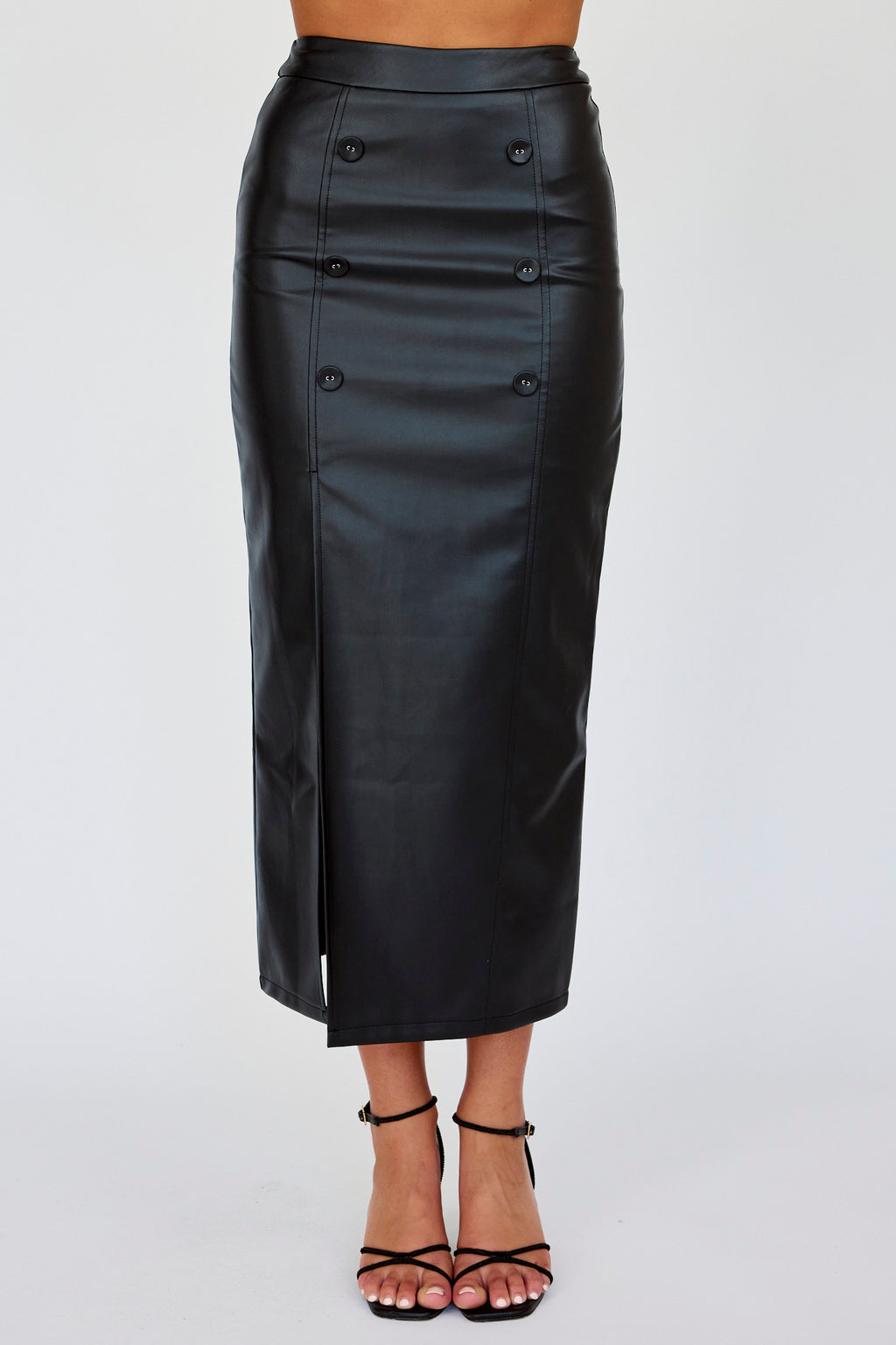 Kane Faux Leather Midi Skirt Black by Selfie Leslie