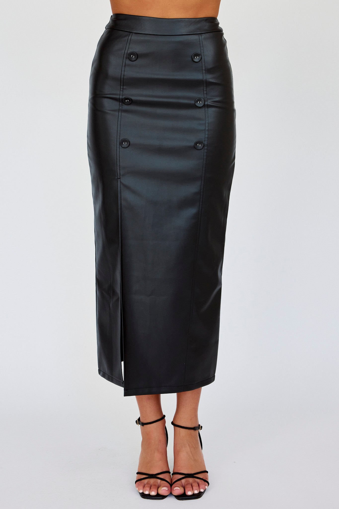 Kane Faux Leather Midi Skirt Black by Selfie Leslie
