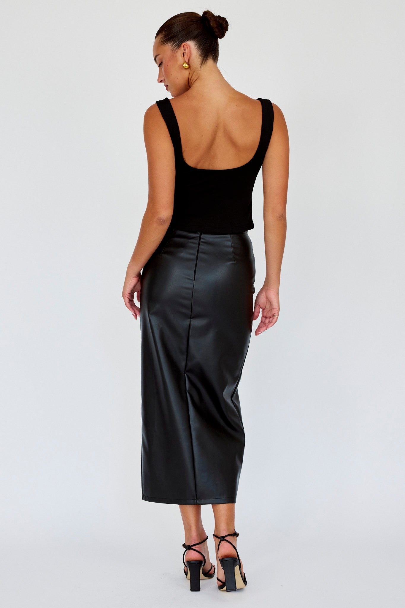 Kane Faux Leather Midi Skirt Black by Selfie Leslie