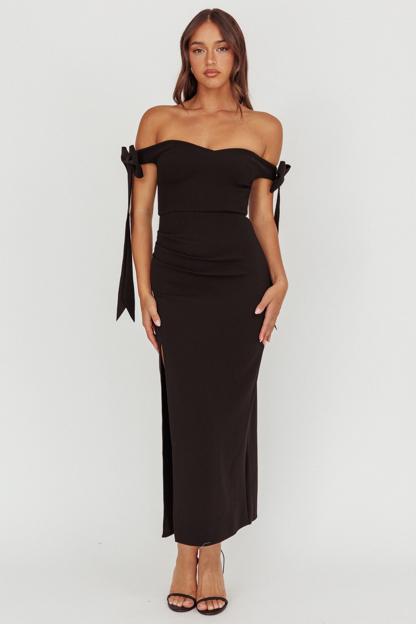 Have Faith Off-Shoulder Bow Sleeve Maxi Dress Black Have Faith Off-Shoulder Bow Sleeve Maxi Dress Black