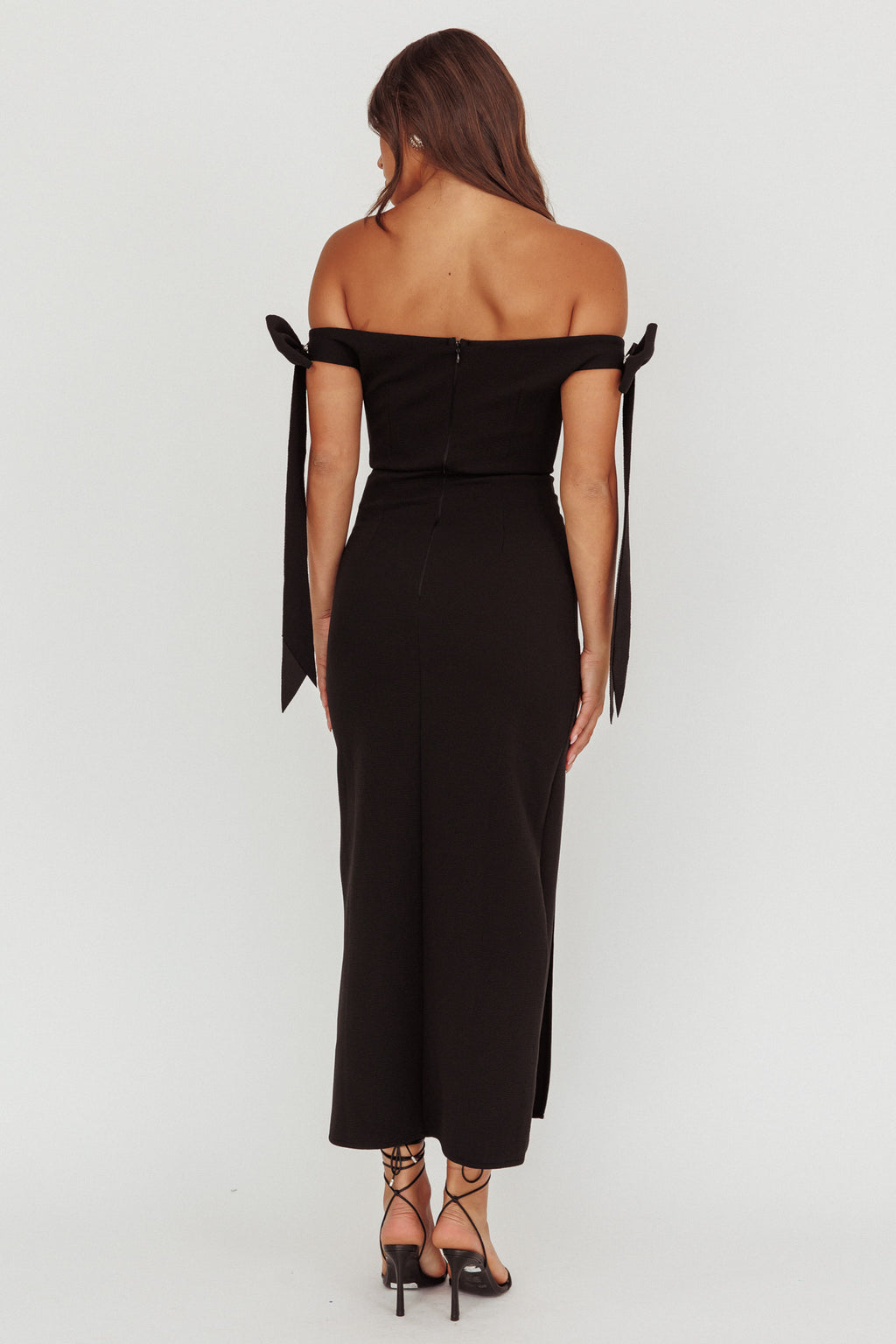 Have Faith Off-Shoulder Bow Sleeve Maxi Dress Black by Selfie Leslie