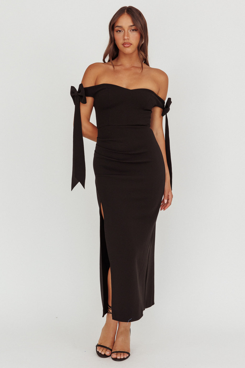 Have Faith Off-Shoulder Bow Sleeve Maxi Dress Black by Selfie Leslie