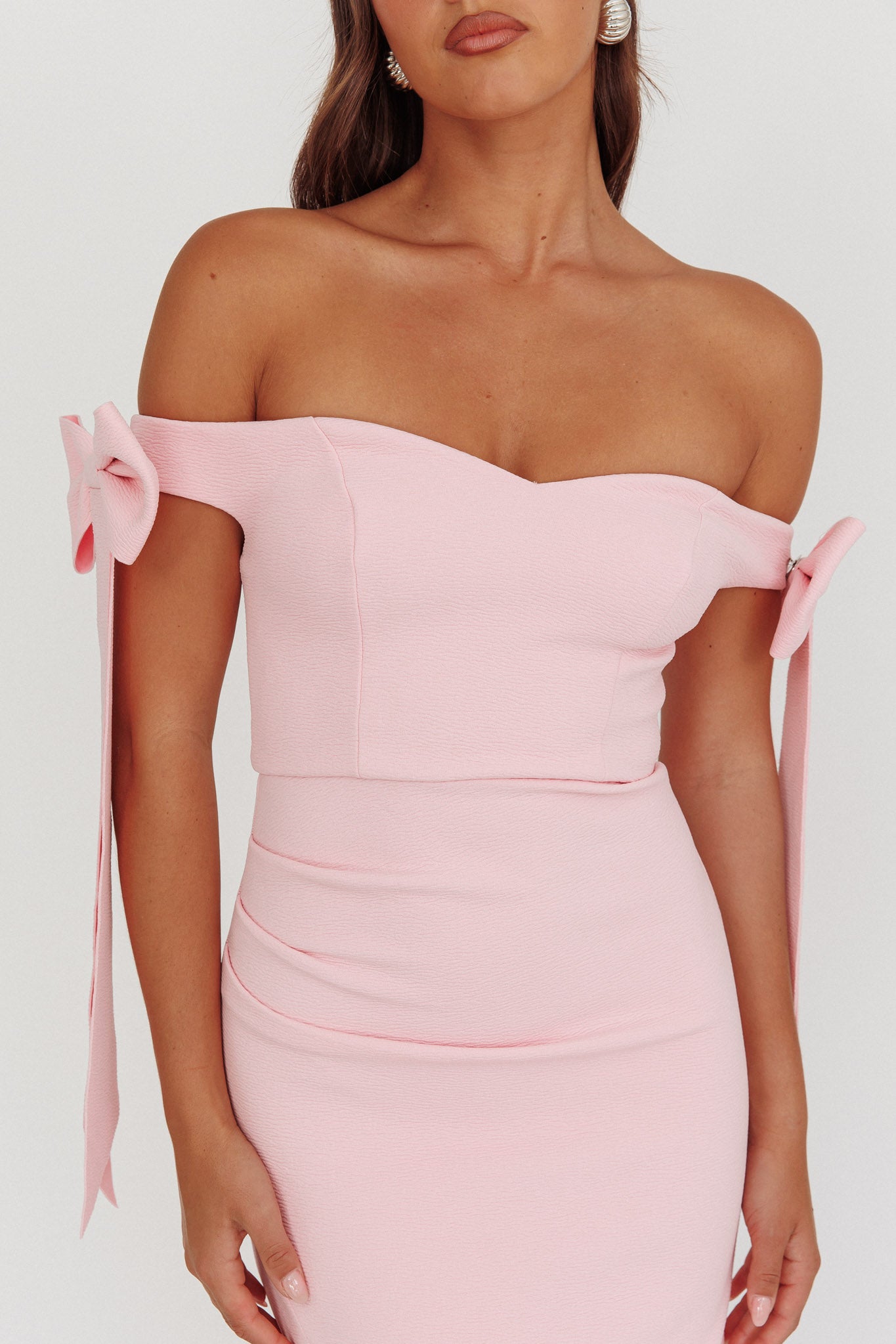 Have Faith Off-Shoulder Bow Sleeve Maxi Dress Baby Pink - XL