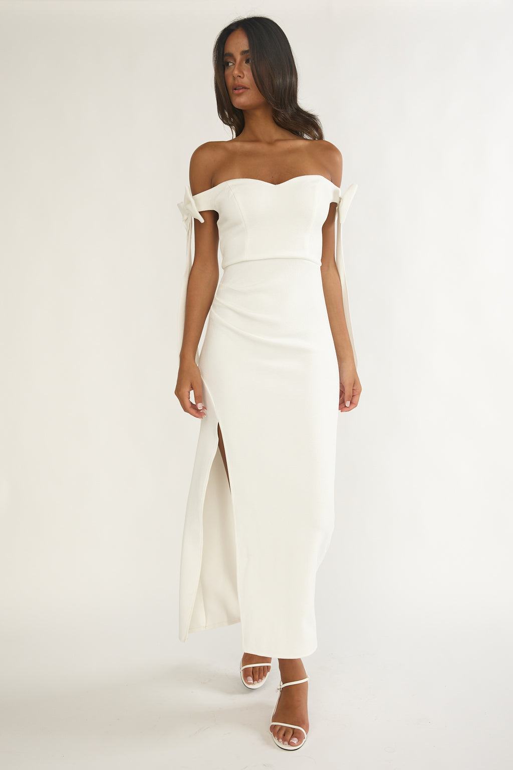 Have Faith Off-Shoulder Bow Sleeve Maxi Dress White by Selfie Leslie