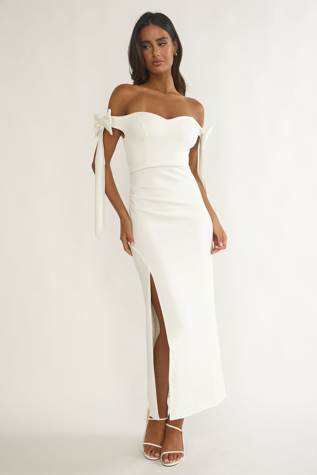 Have Faith Off-Shoulder Bow Sleeve Maxi Dress White by Selfie Leslie