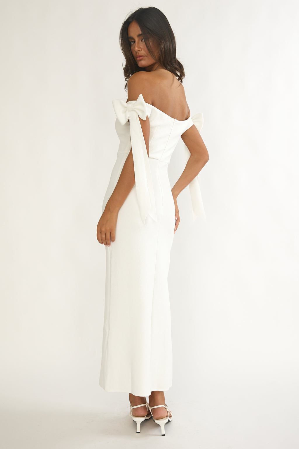 Have Faith Off-Shoulder Bow Sleeve Maxi Dress White by Selfie Leslie