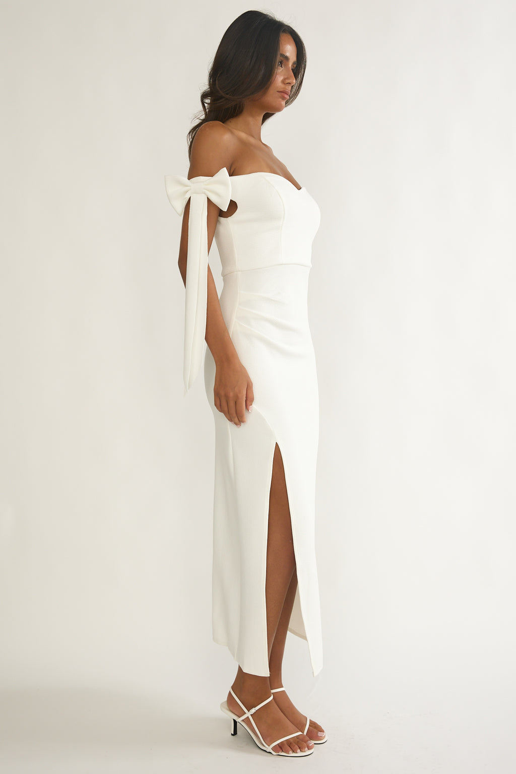 Have Faith Off-Shoulder Bow Sleeve Maxi Dress White by Selfie Leslie