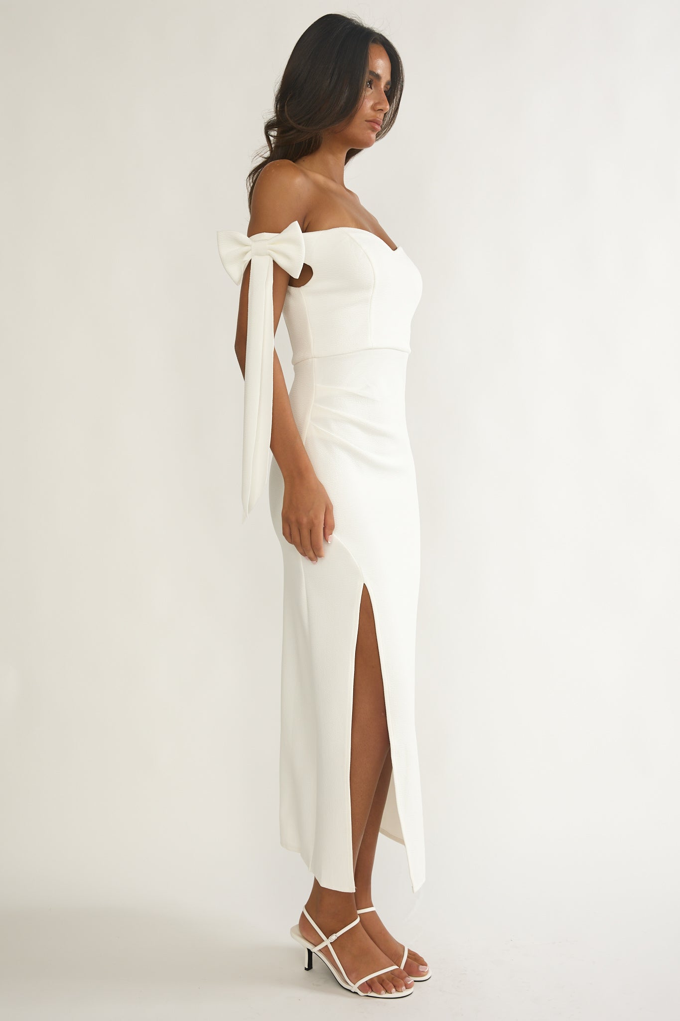 Have Faith Off-Shoulder Bow Sleeve Maxi Dress White by Selfie Leslie