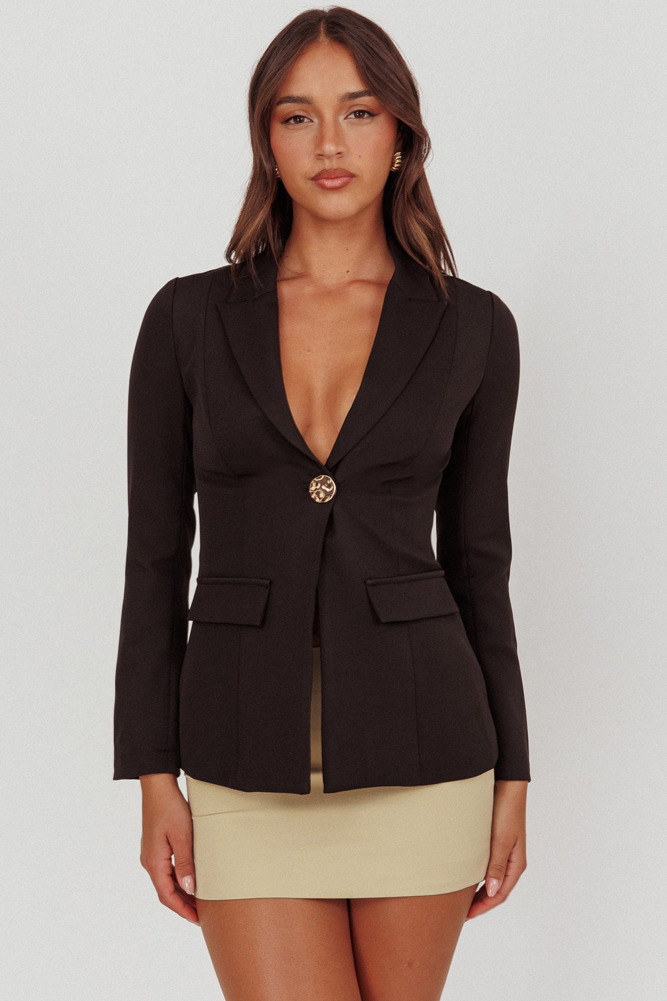 Lynsi Single Button Jacket Black by Selfie Leslie