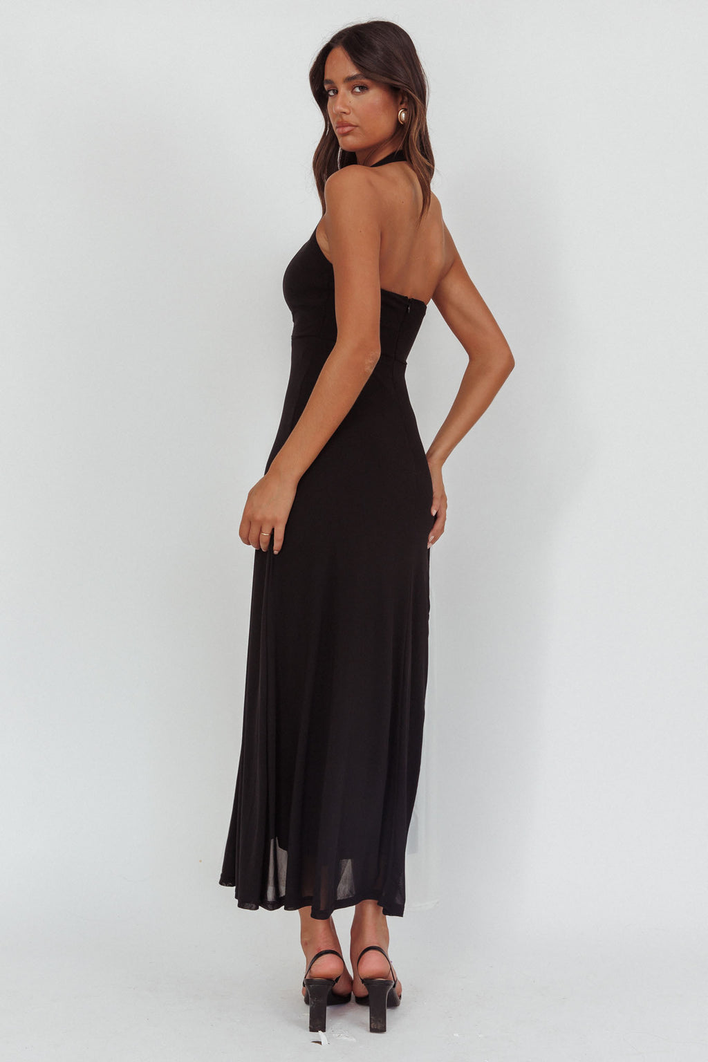 Lira Contrast Halter Maxi Dress Black White by Selfie Leslie