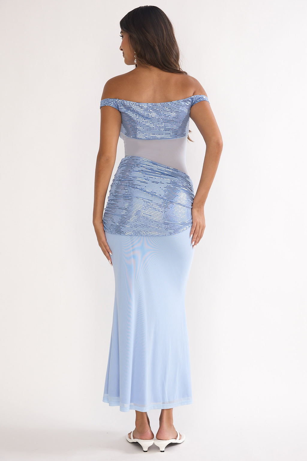 Bellora Off-Shoulder Sequin Trim Maxi Dress Blue by Selfie Leslie