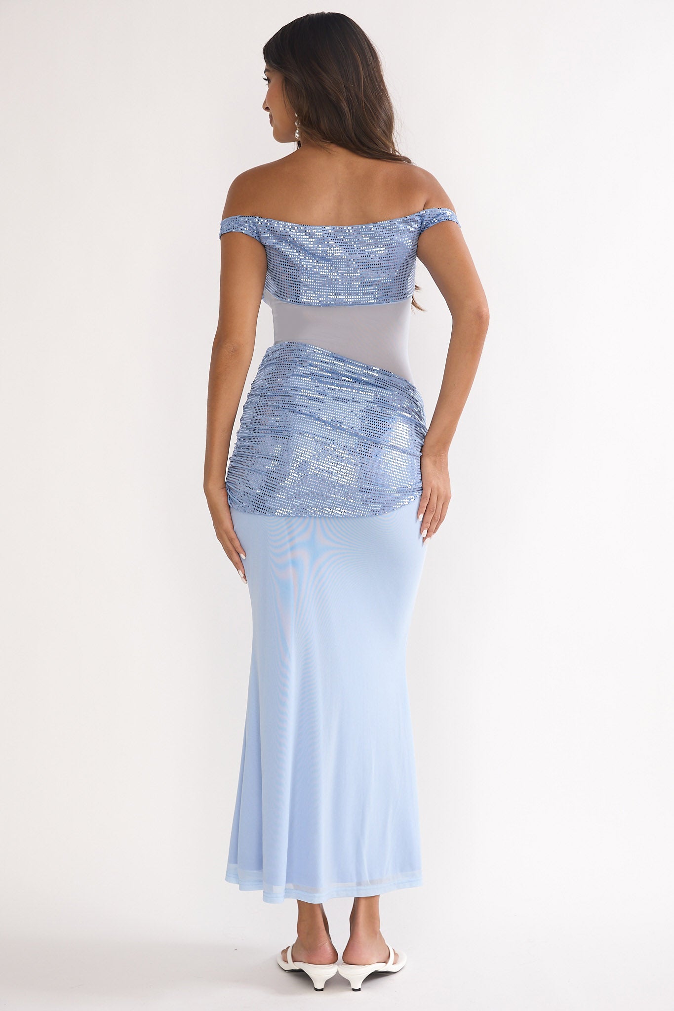 Bellora Off-Shoulder Sequin Trim Maxi Dress Blue by Selfie Leslie